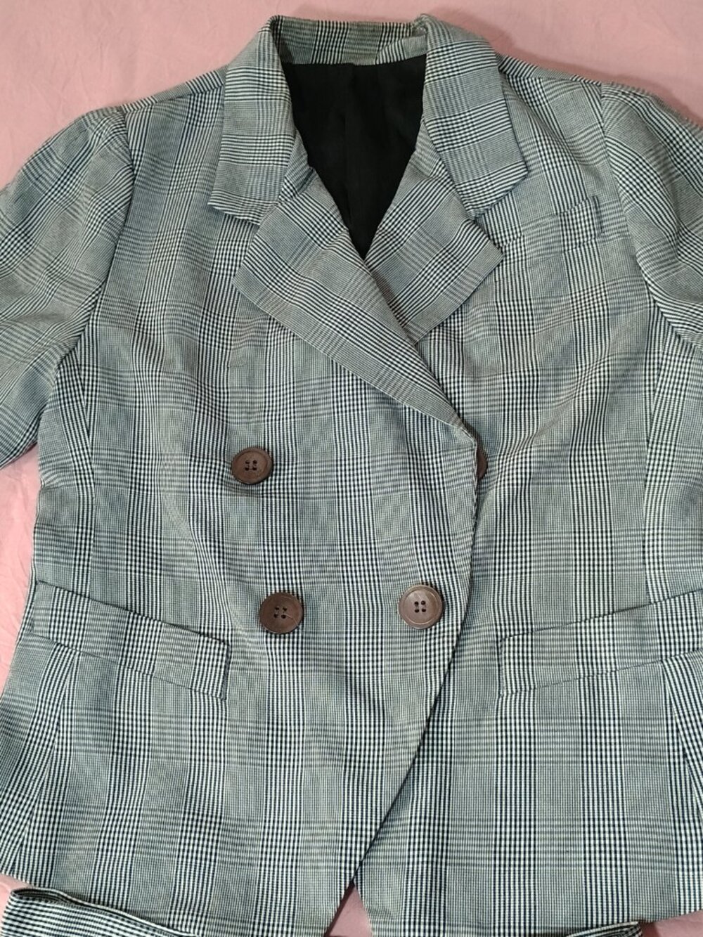 Le Suit 2 Pc women skirt suit 8P gray black plaid 2 pockets fully lined career - Picture 3 of 12